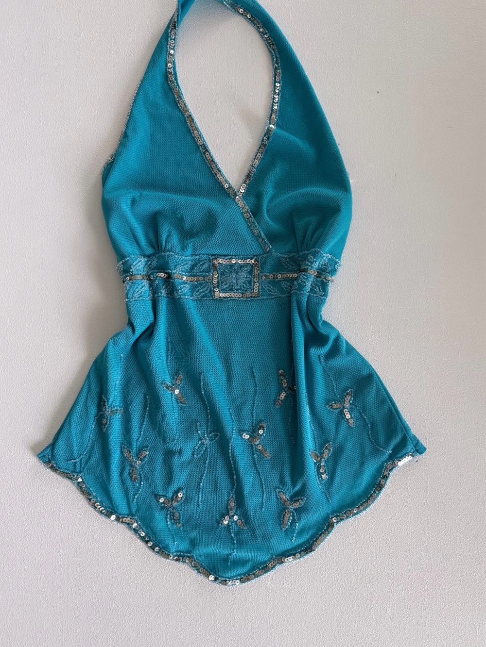 Lipstick Vintage Turquoise Sequin Halter Top - Picture 7 of 8